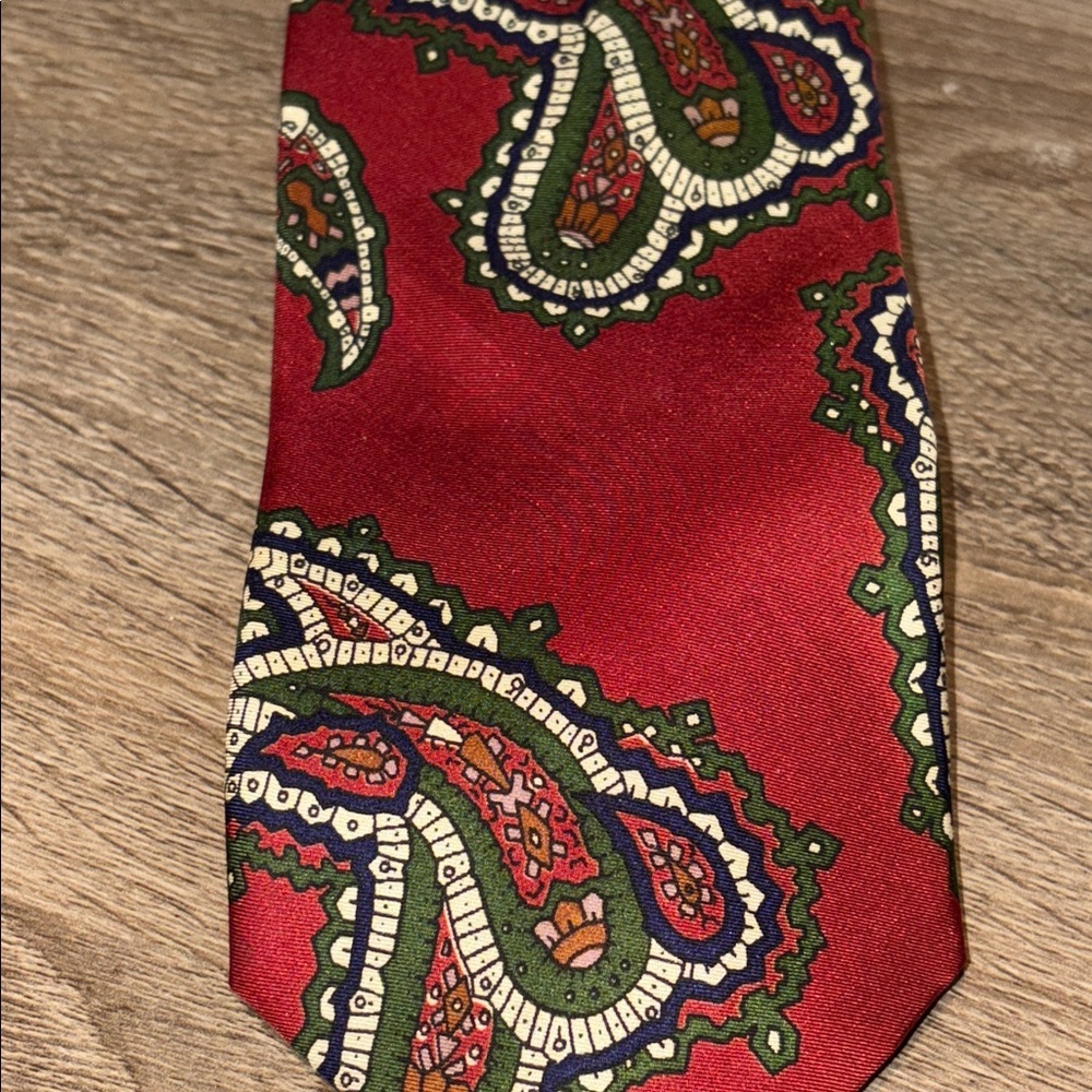 Robert Talbott Red Paisley Silk Tie with Green & Navy Accents vintage